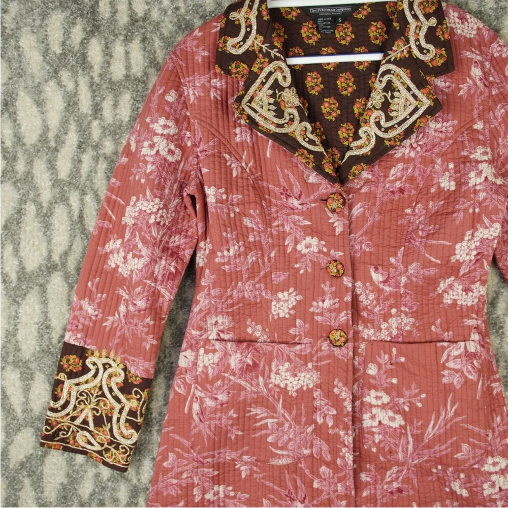 The J. Peterman Company Quilted Coat Jacket Womens Small Floral Embroidered EUC - Picture 5 of 16